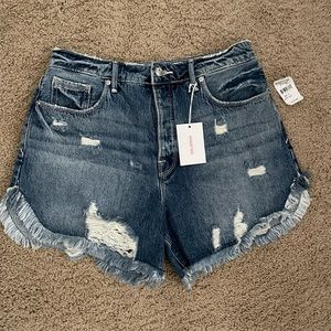 NWT - Good American Denim Frayed High Rise Button Closure Jean Shorts